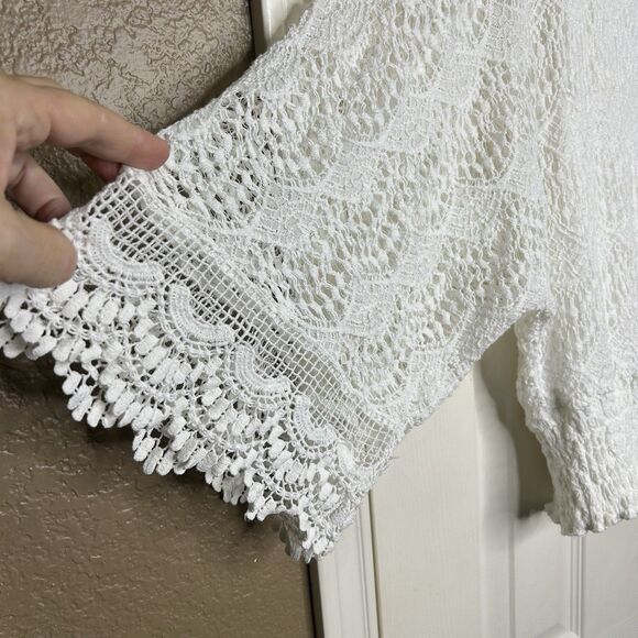 Women Top Boho Crochet Lace Lined Peasant Elastic Waist Flare Sleeve Size Sm ? - Picture 3 of 11